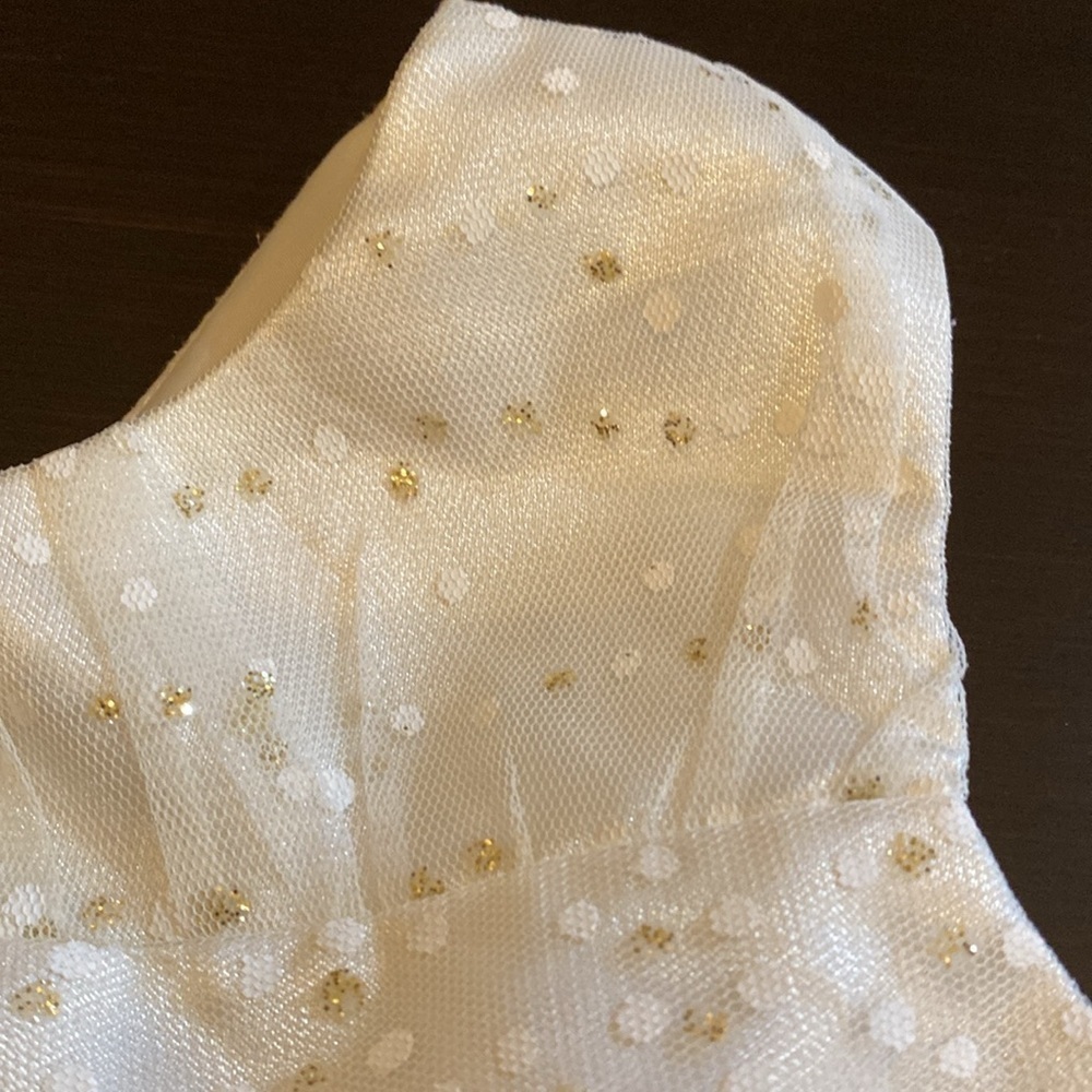 Jona Michelle Gold and Ivory Formal Kids Dress. Button & tie. Sz 5. Polka dot. - Picture 8 of 16